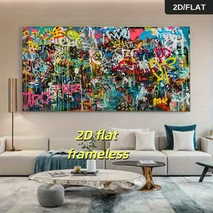 1 vibrant abstract graffiti artwork canvas printed wall decoration, modern decoration for living room and bedroom, colorful urban graffiti design, 2D flat printing frameless painting