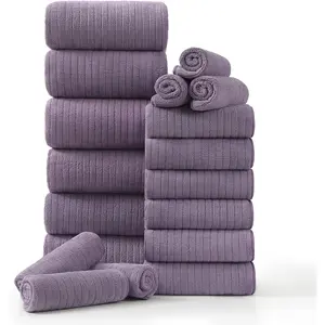 18 count Family Bath Towel Set Include 6 Bath Towels,6 Hand Towels and 6 Washcloths Soft Bathroom Towel with Hanging Loops,Highly Absorbent Quick Dry Towels Set for Bathroom,Hotel and -Dark Purple