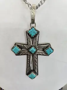 Silver Strike Turquoise Cross Necklace D47436