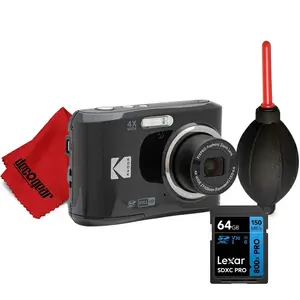 Kodak PIXPRO FZ45 16MP Digital Camera, Black Bundle with Lexar 64GB Memory Card