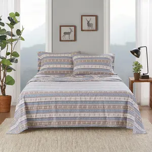360 stand Full Size Cotton Flannel Sheet Set, 91x96x0.13in Blue Snowflake, Flannel Weave, Lodge Look, OEKO-TEX Safe, Machine Washable for Full Size Beds & Mattresses