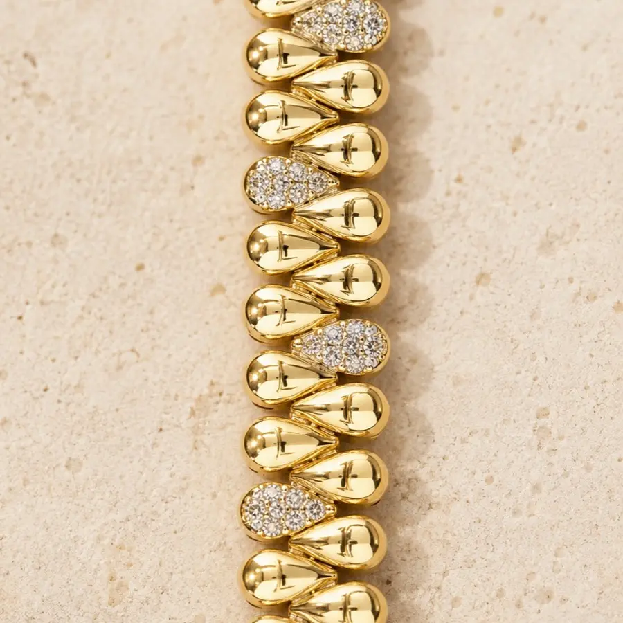 14K Gold-Plated Bold Wide-Link CZ Bracelet, 19 cm