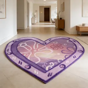 Purple pink gradient love shaped carpet, dreamy contrasting color plush floor mat, entrance anti slip and wear-resistant foot mat, girl's heart atmosphere decorative pad, Fluffy Rug, suitable for Instagram style/sweet cool healing home decoration