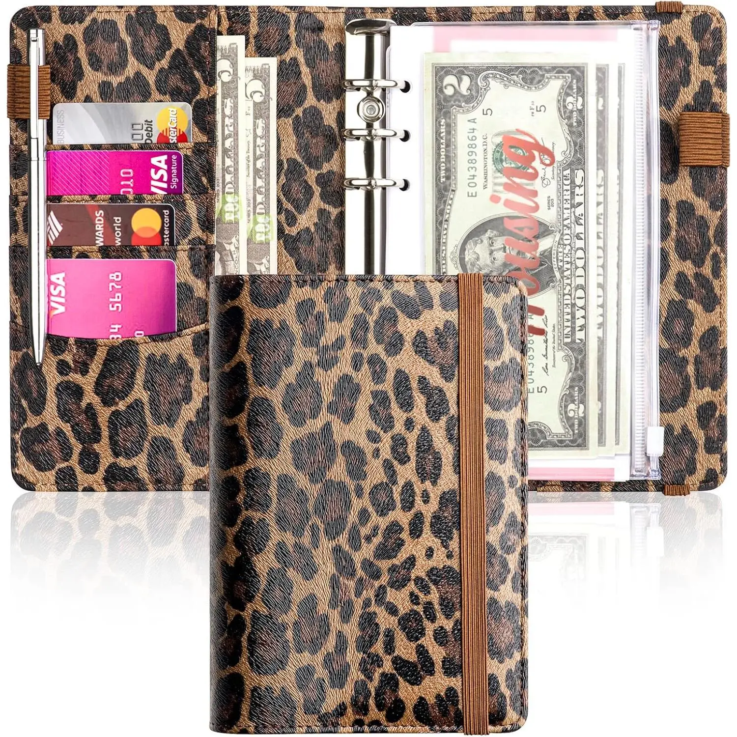 A6 Budget Binder for  Saving, PU Leather Budget Planner with 8  Envelopes, Budget Sheets & Rose  Category Stickers,  Organizer for  (Leopard)