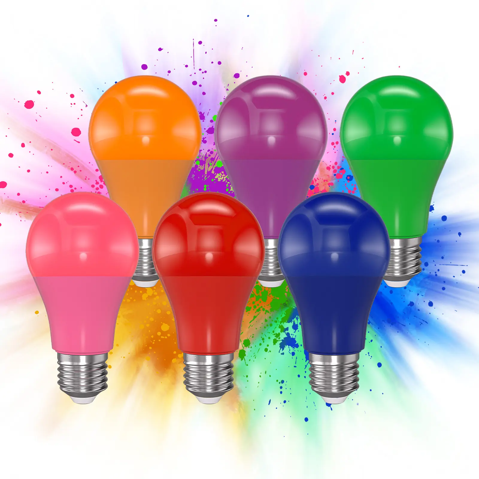 6-Pack A19 Colorful E26 LED Light Bulbs - 60W Equivalent, Non-Dimmable, Indoor/Outdoor, Energy Saving Device, Halloween Decor, Colorful Look, Manufacturer Warranty, Bulk Pack for Bedroom, Patio, Lamps