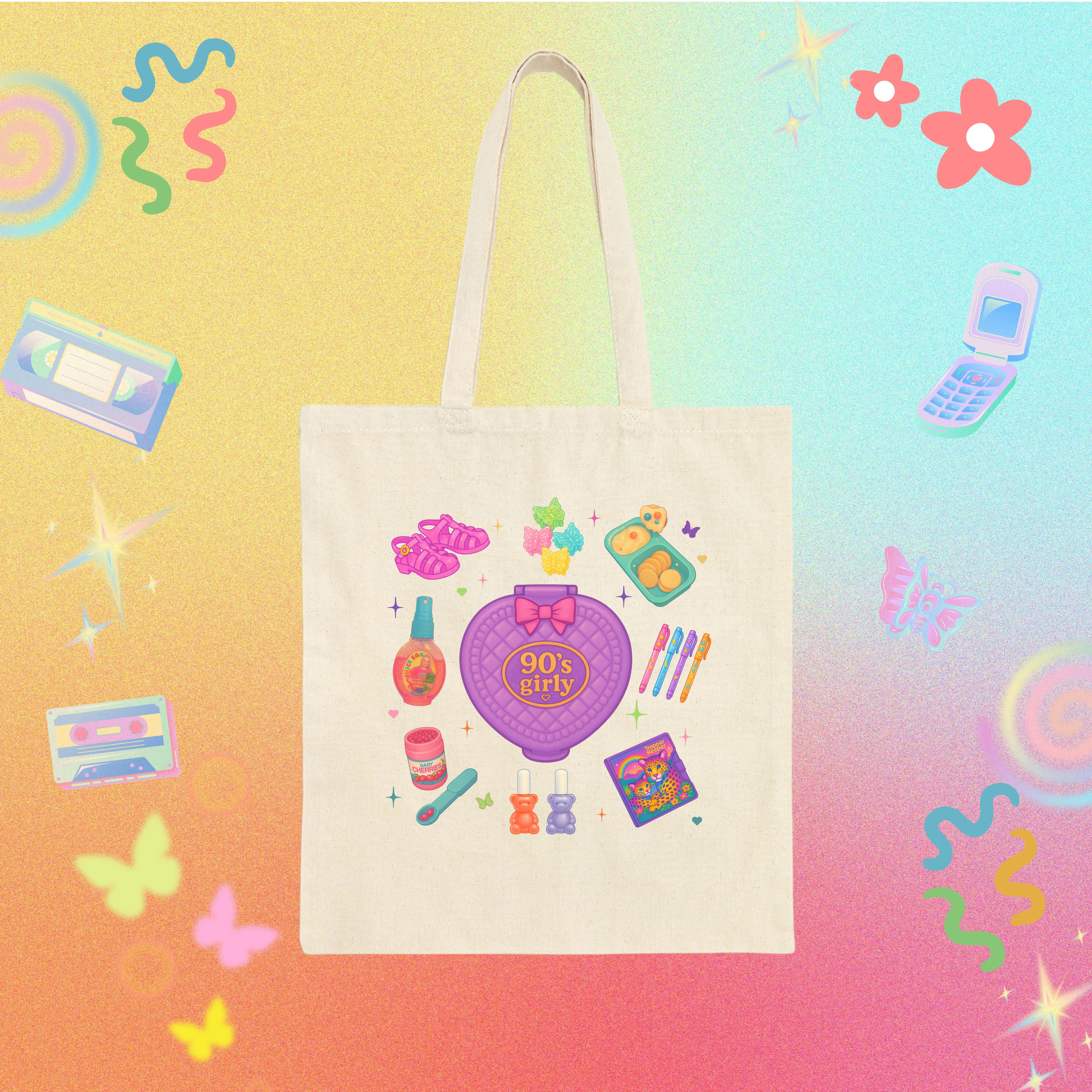 90s Girl Tote Bag - Polly Pockets, Dunkaroos 90s Retro Vibes