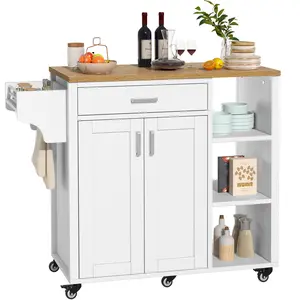 Yitahome Kitchen Island with Storage, Rolling Kitchen Island on Wheels with Drawer Open Shelves & Wine Rack Spice Rack, Kitchen Cart with Two Doors for Kitchen, Dining Room