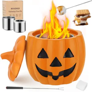 Pumpkin Tabletop Fireplace,Smokeless Smores Fire Pit,Dual Burner Cups Rubbing Alcohol Table Top Firepit for Indoor&Outdoor Decor Christmas Decoration Ornaments Decoration