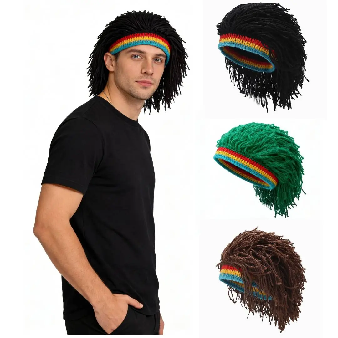 Funny dirty braided woolen hat, hip-hop party hat, fashionable personality trend wig knitted hat