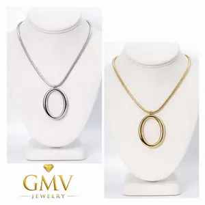 GMV Jewelry Elegant Glorious Oval Pendant Necklace in Silver & Gold 14k Gold Plated Options for Women's Fashion