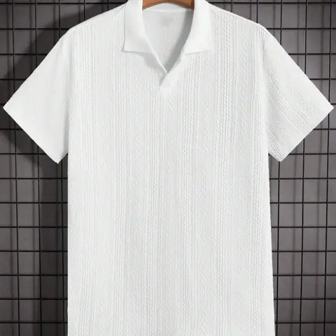 Men's Solid Jacquard Knit Polo Shirt, Regular Fit Casual Short Sleeve Collared Top for Summer, National Day Clothing, Fashion Men's Clothes for Daily Wear #GLOBAL PICKS