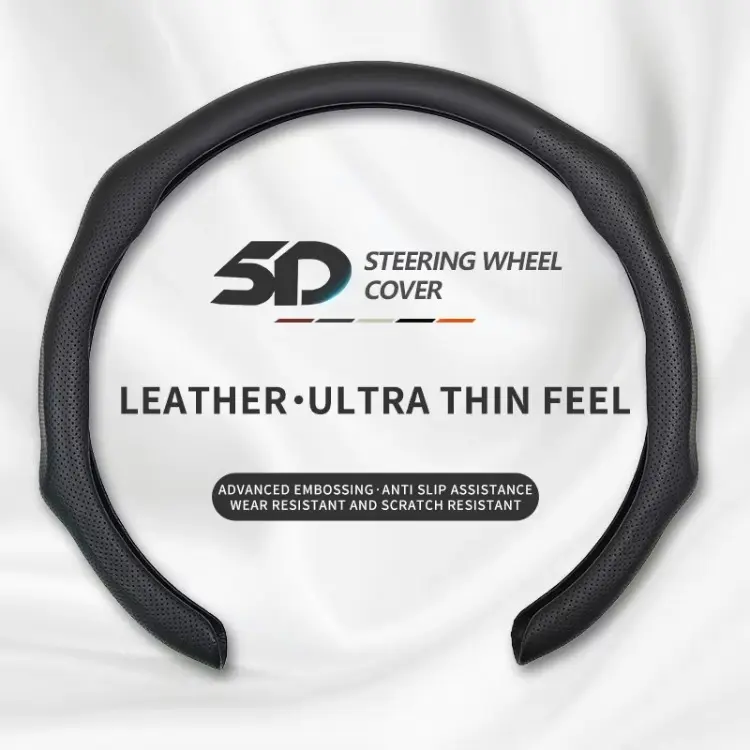 Nappa Leather Steering Wheel Cover, 2025 Upgrade, 38cm Universal Quick-Turn Non-Slip Breathable Ultra-Thin All-Season Car Interior Steering Wheel Covers