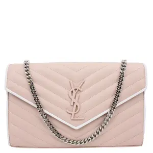 Pre-owned YSL Leather Shoulder Bags Yves Saint Laurent Envelope Flap Chevron Caviar Chain Shoulder Bag Pink