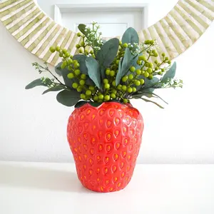 Strawberry Vase With Berries And Eucalyptus | Faux Fruit Home Table Party Decor | DIY | Artificial Flowers Arrangement | Gift Decorative Light Ornaments Plants