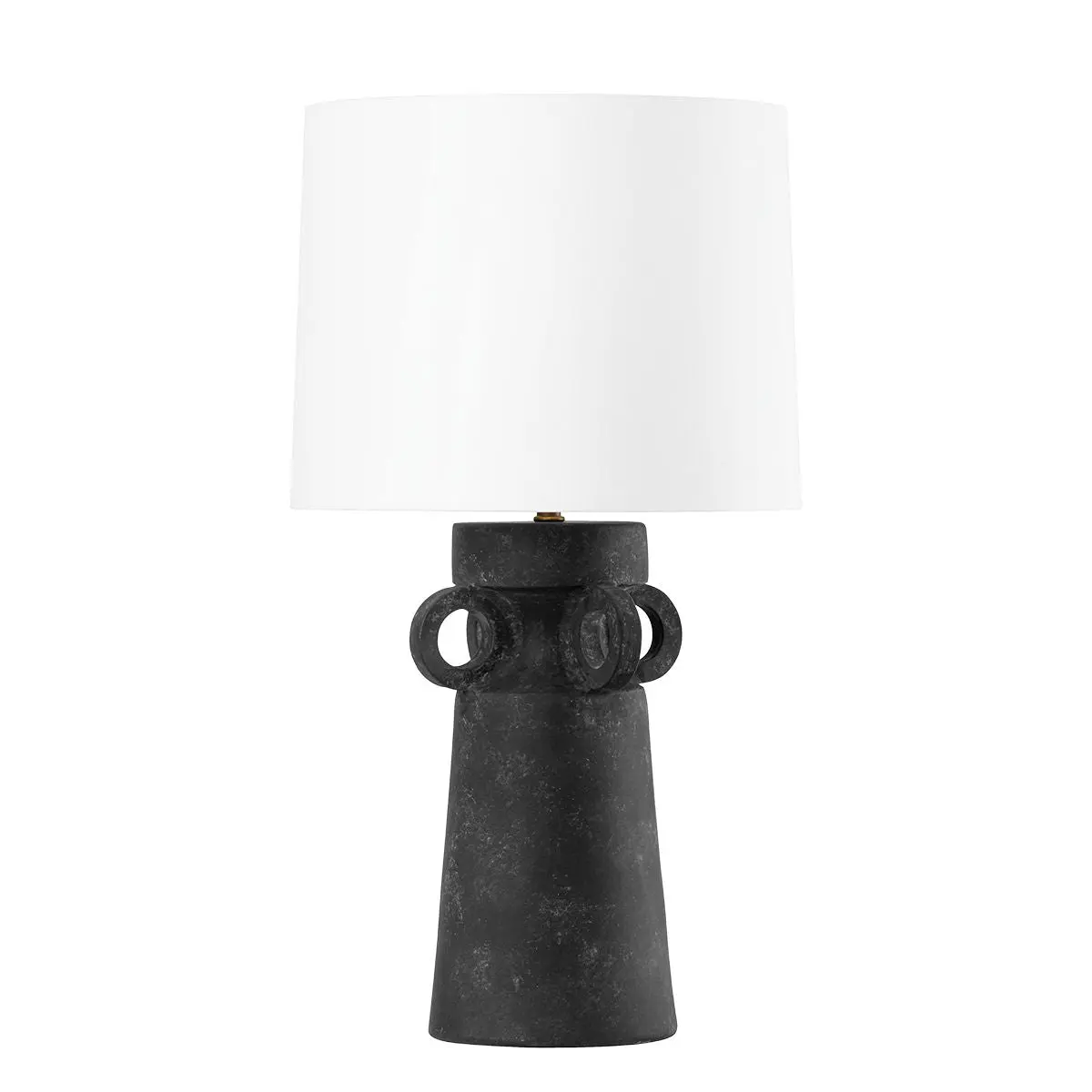 Santa Cruz Table Lamp with Black Ceramic Base and White Linen Drum Shade for Modern Elegance