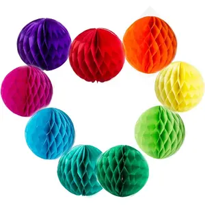 Colorful Rainbow  Tissue Paper Honeycomb Balls Pride Party Decorations Pom Poms for Rainbow Sunshine Cloud Sun Themed Birthday  Shower  Wedding Party Decor
