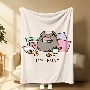 Pusheen Cat Ultra-Soft Flannel Plush Throw Blanket - Fine Stitching, Kawaii Look, Multi-Size, Perfect Gift for Anime Fans, Home Lounging & Office Nap Essential,summervibes