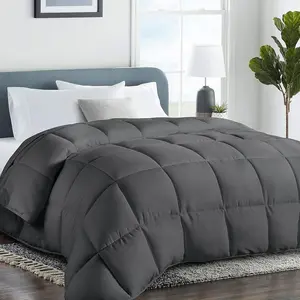 Oversized King Size Comforter, All-Season Quilted Down Alternative Duvet Insert, Luxury Hotel GentleSoft Comforter with Anti-Clump Tech & 8 Tabs - Reversible - Dark Grey 98 x116 inches