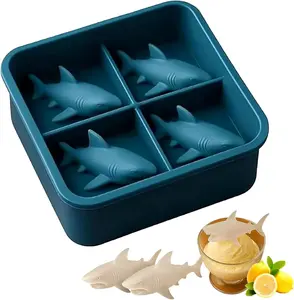 Shark Silicone Ice Mold,3D Silicones Funny Shark Cube Maker,4 Cavity Sharks Fin Ices Cube Molds, for Chilling Drinks,Parties,Home Entertainment