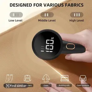 Fabric Shaver, Electric Lint Remover, Rechargeable Lint Shaver, Sweater Defuzzer to Remove Pilling, Battery Operated, 6-blade, 3-speed with LED Display for Clothes, Upholstery, Furniture, Black