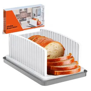 Bread Slicer, 1 Count Adjustable Width Bread Slicing Guide with Crumb Tray, Foldable and Compact Cutting Guide for Homemade Bread, Bagels, Cakes, Baking Utensils, Kitchen Cooking Accessories