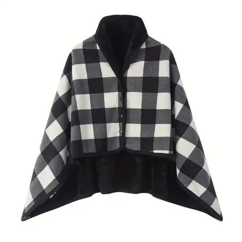 Women's Soft Fleece Wearable Blanket Shawl - Cozy Blanket Throw, Multifunctional Sleeveless Cape with Functional Button Design, Lightweight Fall Winter Layering Shoulder Cover for Lounging at Home, Other Patterns Available