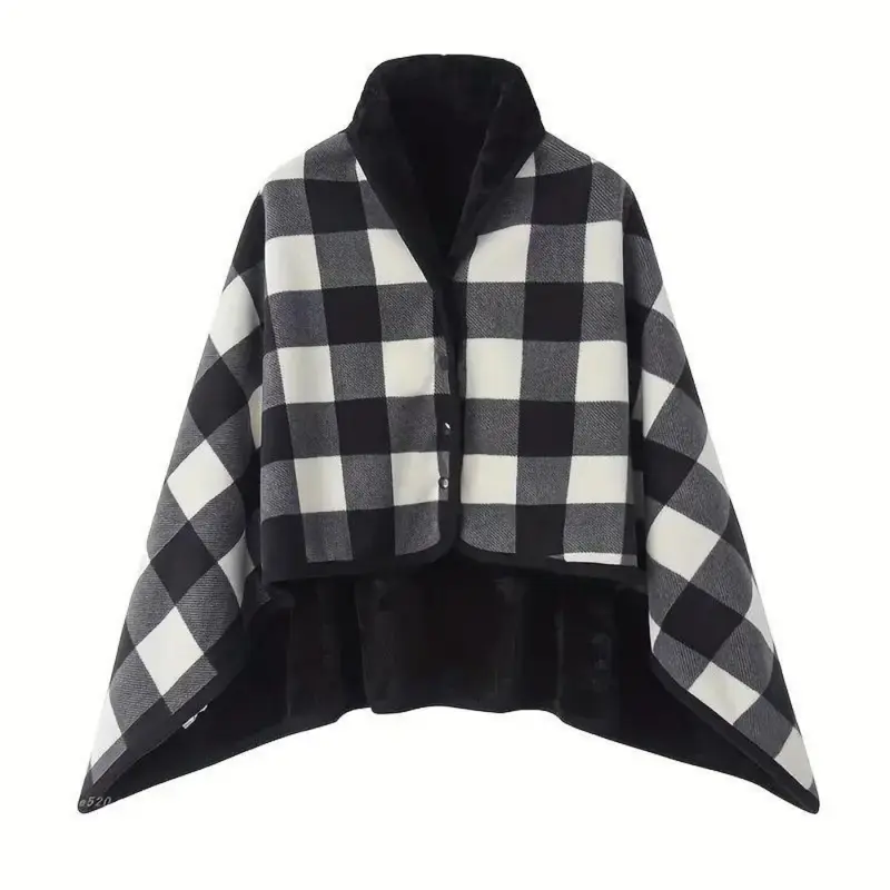 Women's Soft Fleece Wearable Blanket Shawl - Cozy Blanket Throw, Multifunctional Sleeveless Cape with Functional Button Design, Lightweight Fall Winter Layering Shoulder Cover for Lounging at Home, Other Patterns Available