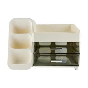 KAWASIMAYA Multi-Layer Makeup Organizer White Cosmetic Storage Rack for Vanity and Bathroom 25x19x35cm