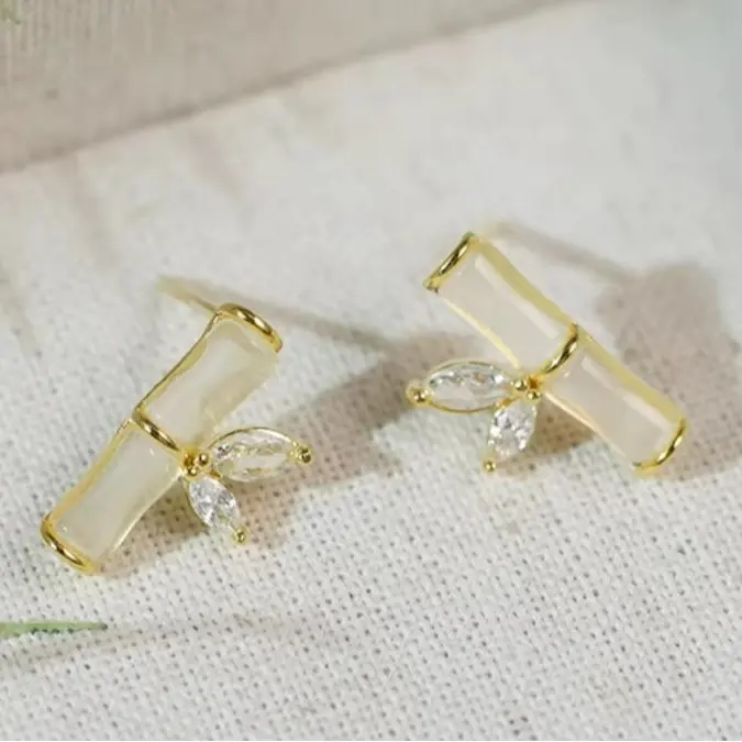 Beautiful Earing #1 - Fashionable Jade Bamboo Stud Earrings for Women with Vintage and Modern Sophistication
