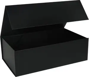 Black Gift Box with Magnetic Lids 13.8X8.3X4.4 In, Large Bridesmaid Groomsman Proposal Boxes 1 Pack, Collapsible Rectangle Storage Box LFBOX