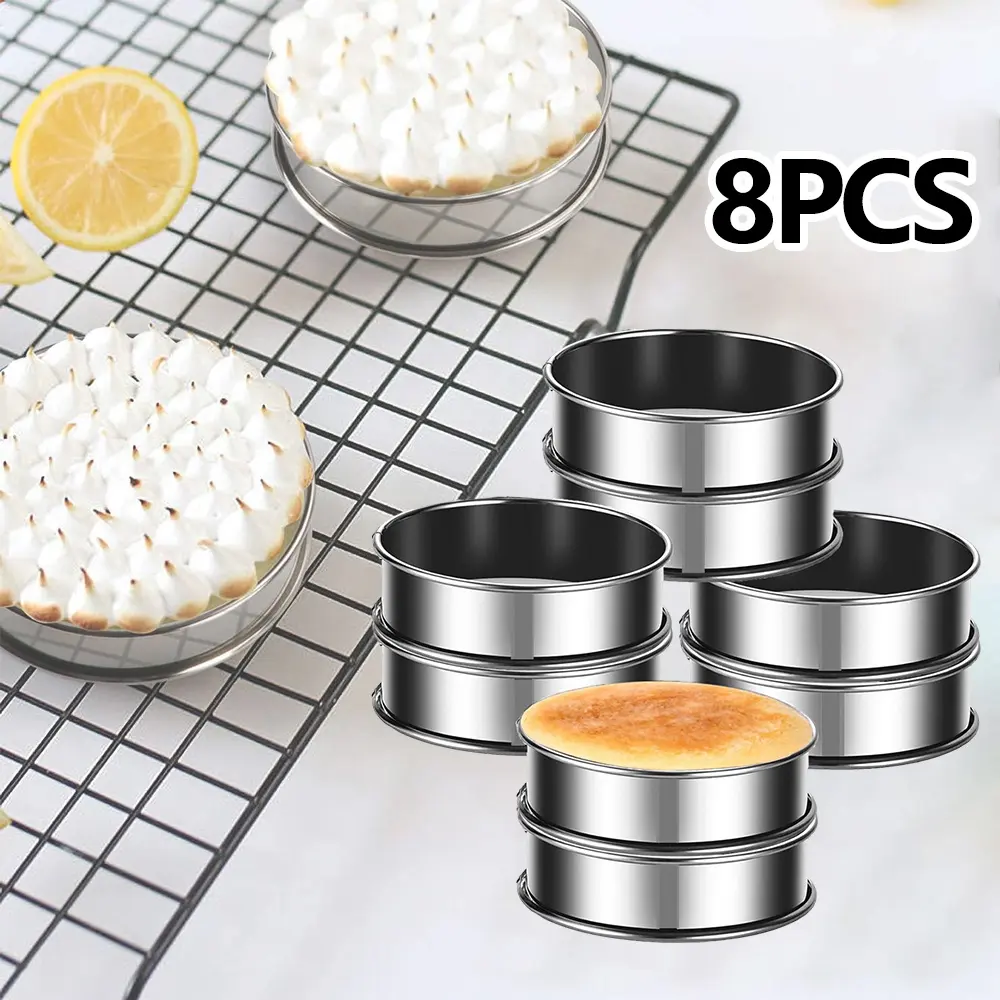 8 Pack 4 Inch Stainless Steel English Pancake Ring, Circular Double Roll Breadcrumb Ring, Non Stick Metal Baking Mold, Very Suitable for Baking Cakes, Cookies, Etc, Bakeware Utensils, Textiles & Soft Furnishings, Dessert, Smooth, Thin