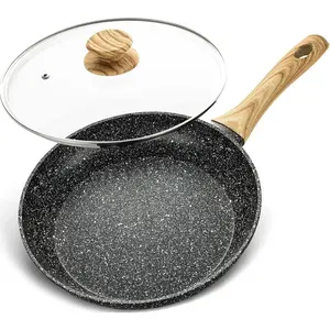 Non Stick Frying Pans - 12 Inch Nonstick Frying Pan with Glass Lid, Large Stone Fry Pan with Ergonomic Handle, Induction Compatible, Black