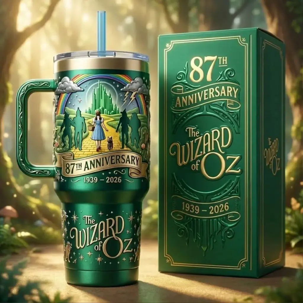 The Wizard of Oz 87th Anniversary 40oz Stainless Steel Tumbler With Handle, Double Wall Vacuum Insulated Travel Coffee Mug, Classic Movie Collector Gift