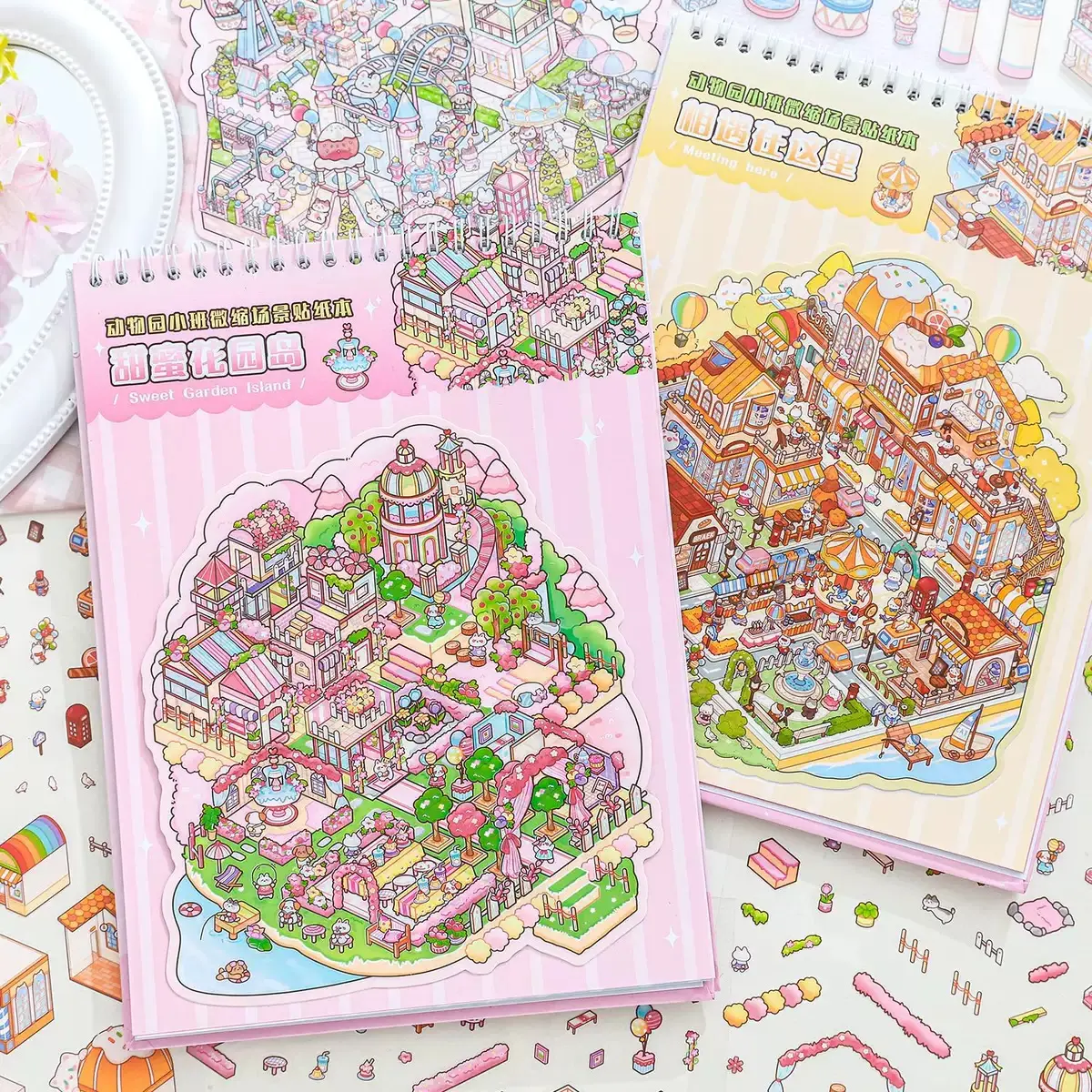 Capibara Series Scenic Sticker Book 2.0 Version Yellow 255*190mm with Free Tweezer Large Size DIY Scene Sticker Book Gift Little Bear Rabbit