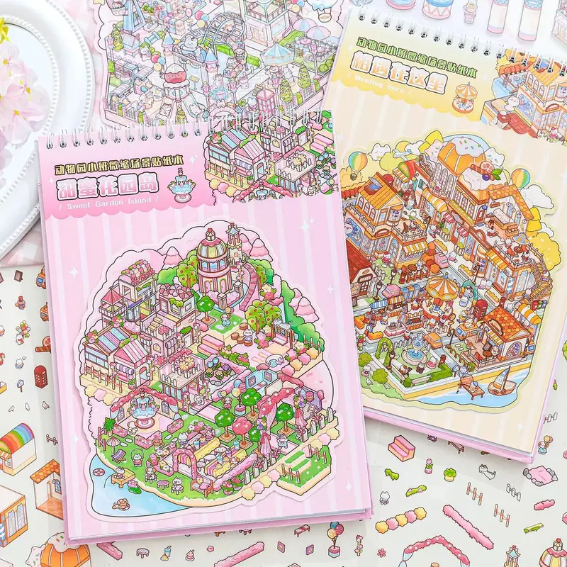 Capybara Series 2.0 Yellow Sticker Album - 255x190mm Large DIY Craft Kit with Free Tweezers, Decorative Stickers, Scrapbook Compatible, Little Bear & Rabbit Designs, Kids' Gift (Toys & Hobbies, Scrapbooking & Stamping), Diy Crafts Stickers