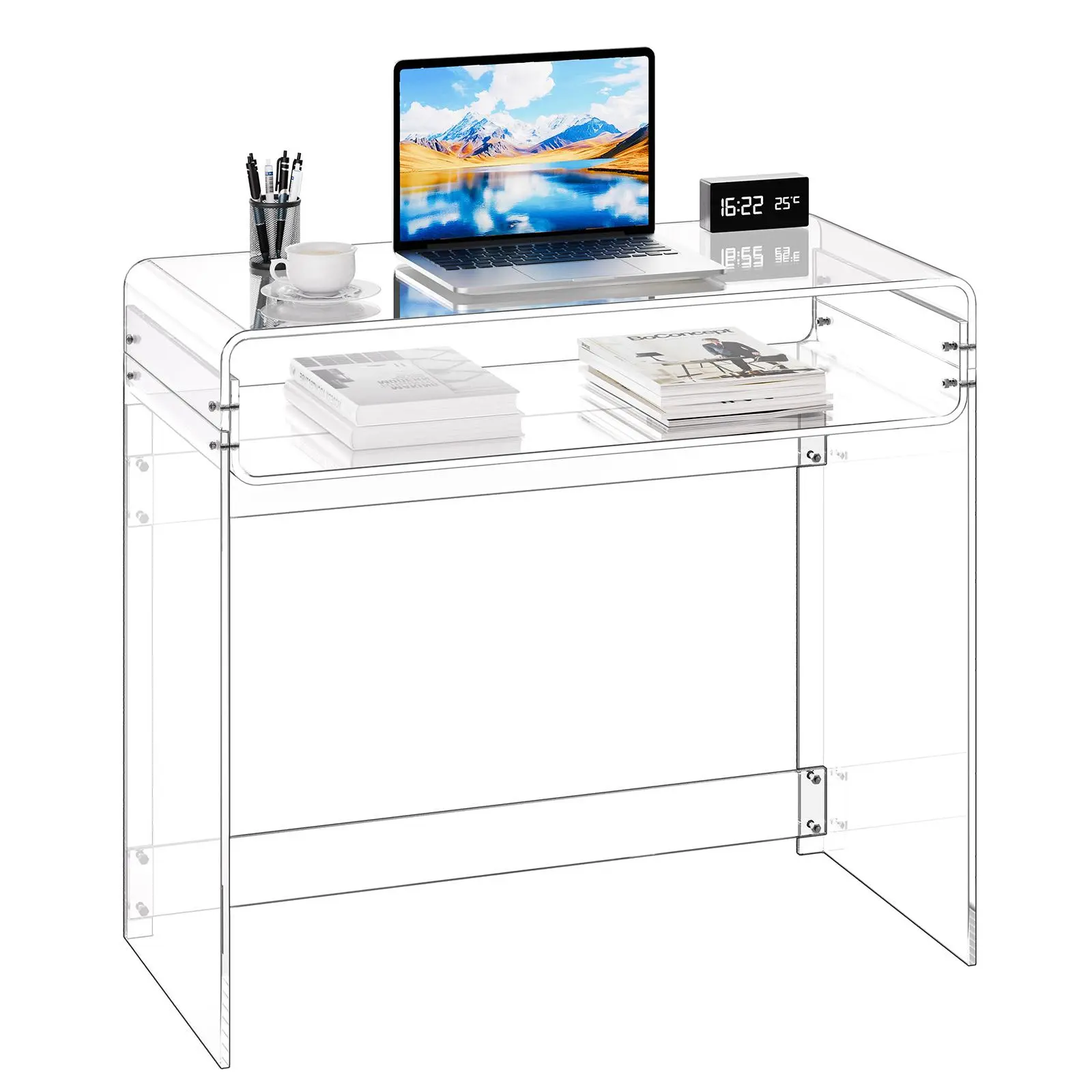 【SummerFinds】VEVOR Acrylic Table, 2 Tiers Clear End Table with Storage Shelf, Modern Rectangle Acrylic Side Desk, Transparent Thick Desk Nightstand for Bedroom, Office, Living Room, 15.7 x 33.5 x 29.5 in (Clear)