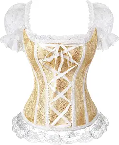 Princess Renaissance Corset Lace Ruched Sleeves Elegant Overbust Top 8108-D1