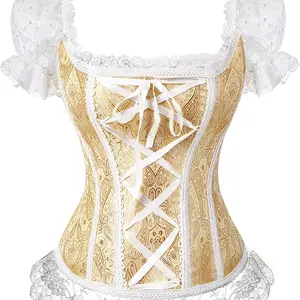 Princess Renaissance Corset Lace Ruched Sleeves Elegant Overbust Top 8108-D1