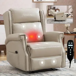 Manual Recliner Chair with Massage and Heat,Breathable Faux Leather Recliner Chair with Armrest and Backrest,8 Vibrating Nodes and 3 Massage Modes, Living Room,Bedroom,Nursery,RV,Beige