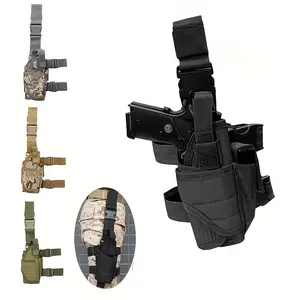 1 Piece Adjustable Right Hand Drop Leg Gun Holster, Black, Camouflage or Khaki - Durable 600D Oxford Nylon, with Magazine Pouch, Safety Buckle Closure, Suitable for Tactical Use, Gun Accessories