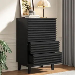 【Summervibes】Wood Slat 4 Drawer Tall Dresser, 23.6" Wide Textured Chest of Drawers with Handle-Free Metal-Glide Drawers for Bedroom, Living Room & Hallway