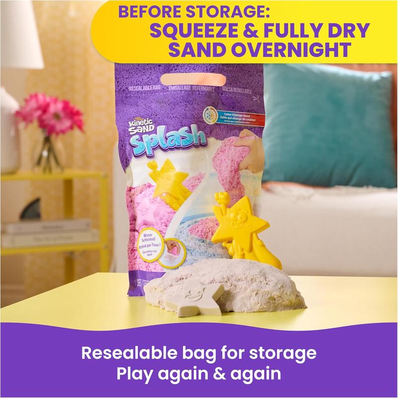 Splash, 1.5lb White-Pink Color-Change Play Sand & Character Mold, Resealable Bag, Toddler Toys, Kids Toys for Girls & Boys Ages 3 and up