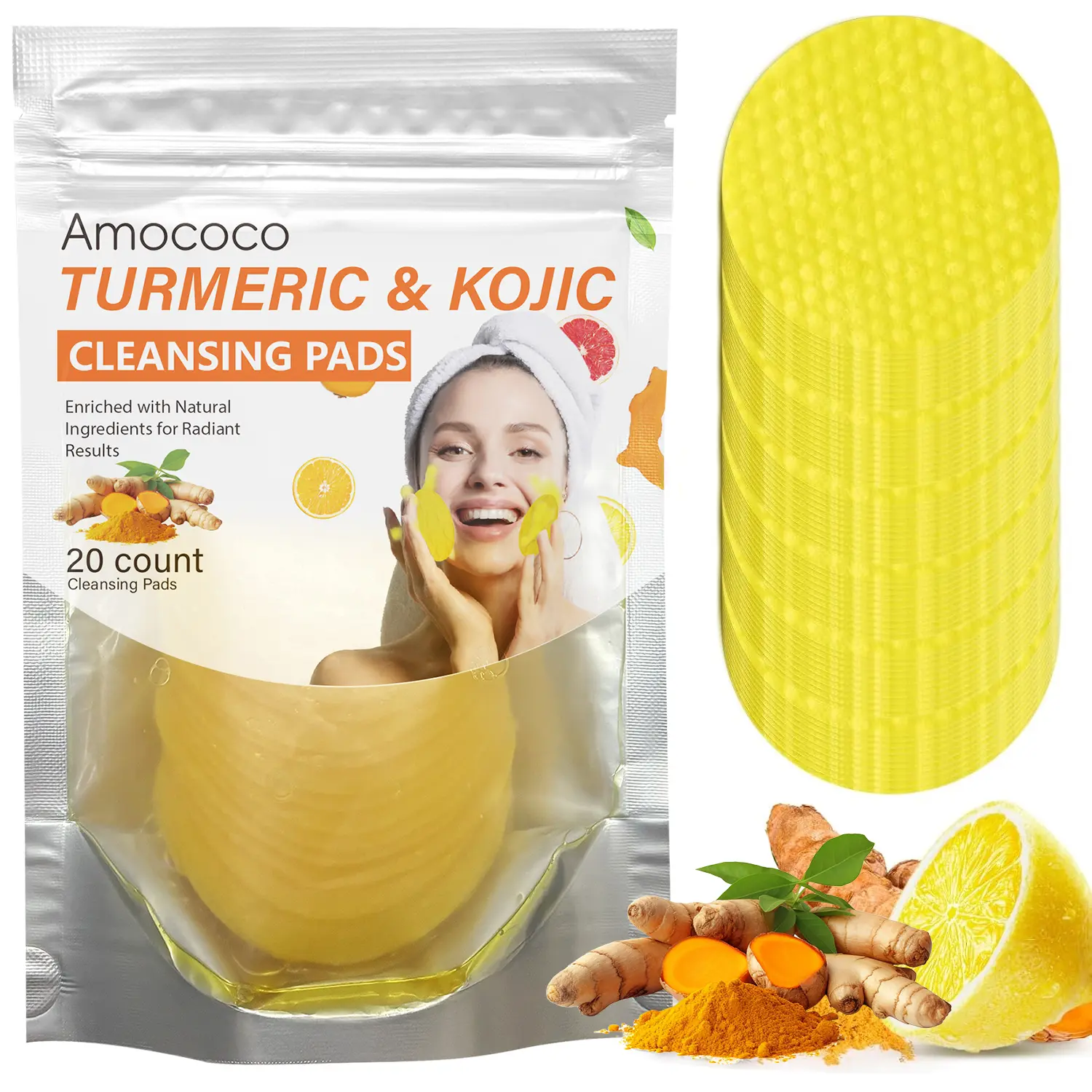 2pcs Turmeric Cleansing Exfoliating PadsFacial Cleansing Skincare(20pcs) Cleanser Comfort
