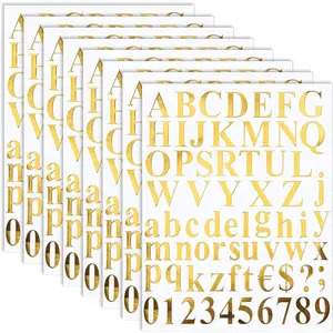 8 Sets 536 Pcs Vinyl Letter Number Alphabet Stickers, Large Self Adhesive Waterproof Mailbox Number Stickers for Door Business Address Sign Decor (1 Inch, Mirror Gold)