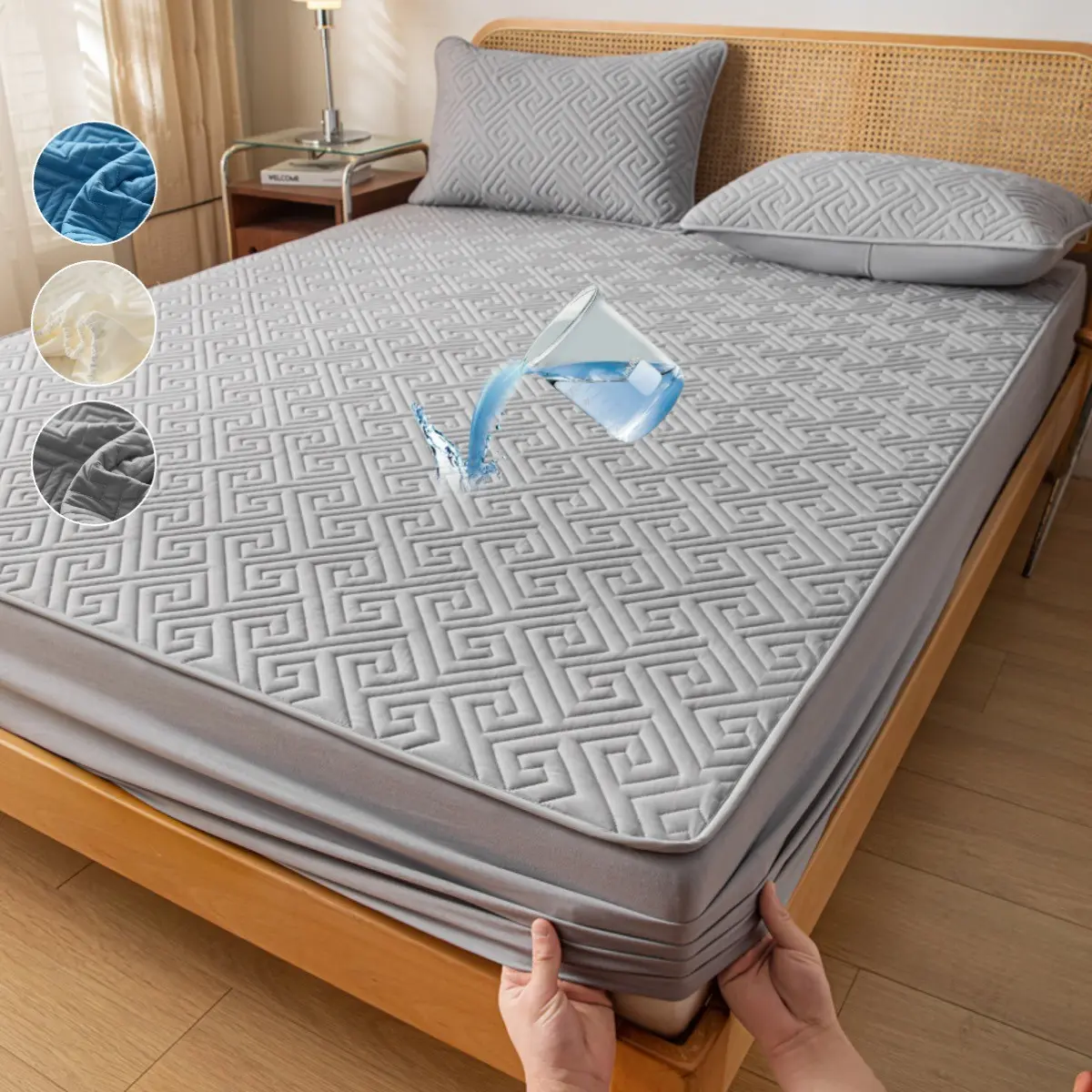1 Piece Waterproof Mattress Protector Set, Waterproof Mattress Pad – Includes Fitted Sheet & Mattress Cover with Deep Pocket, Soft, Noiseless, Breathable, Stain-Resistant, Machine Washable, with Pillowcases for Bedroom, Kids, Pets, Waterproof Bed Pads