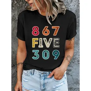 Women's Bold 8675309 Print Navy Blue Top All Season Fit C Graphic T-Shirt - Short Sleeve Crew Neck Regular Fit Casual Wear |   Soft & Breathable Fabric, Durable Print, Everyday Comfort, Machine Washable, Humor Tee, Gift for Women