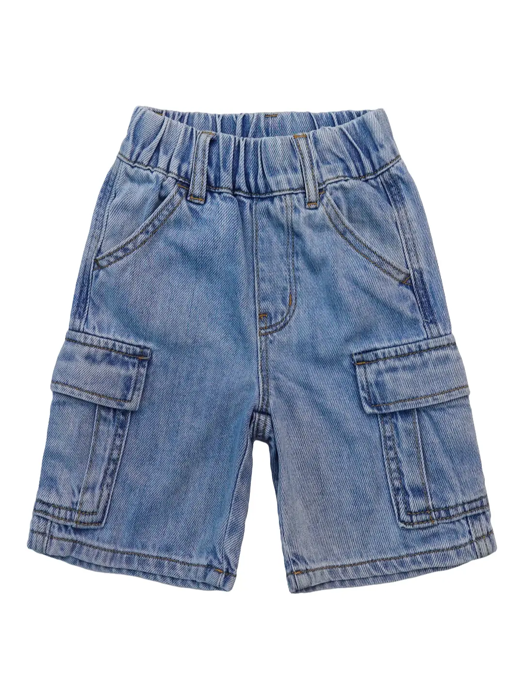 Boys Girls Denim Cargo Shorts, 18M-14T Light Wash Jean Shorts with Elastic Waist & Side Pockets, Kids Summer Clothes