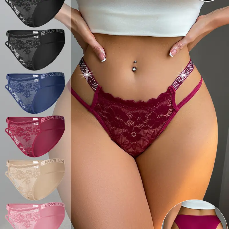 DORSU 6/8/10PCS Assorted Women'sm Lace Thongs - Sparkly Diamond-Accented & Elegant Lace G-String Panties for Allure