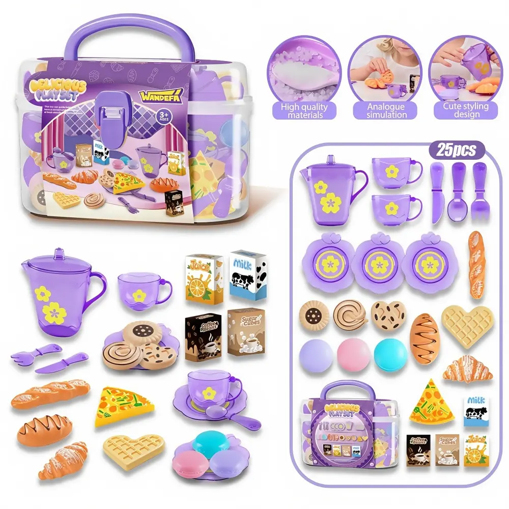Tea Party Set for Little Girls,kids pretend kit, 25PCS Princess Tea Time Toys Including Tea Set Dessert Carrying Case, Kids Kitchen Pretend Playset, Tea Set for Girls Birthday Toddler Age 3+ busy