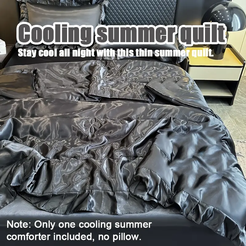 Silky Ice Silk Air Conditioner Blanket, Multi-Layer Ruffled Edge Design, Luxury Summer Washable Single/double Bedspread